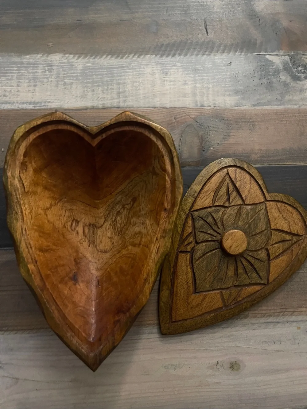 Handcrafted Jamaican Wooden Heart Trinket Jewelry Box – Floral Carved Folk Art
